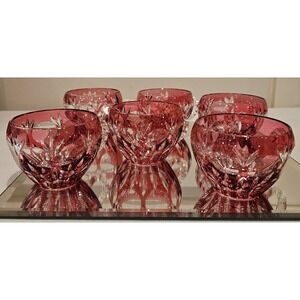 Vintage Nachtmann Cranberry Red Cut to Clear Crystal Punch Cups Set of‎ 6 RARE